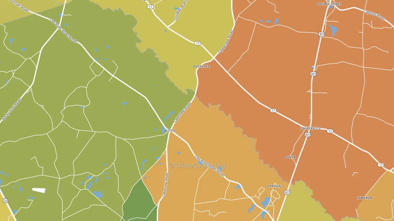 Ogeechee, GA Map of Burglary Rates