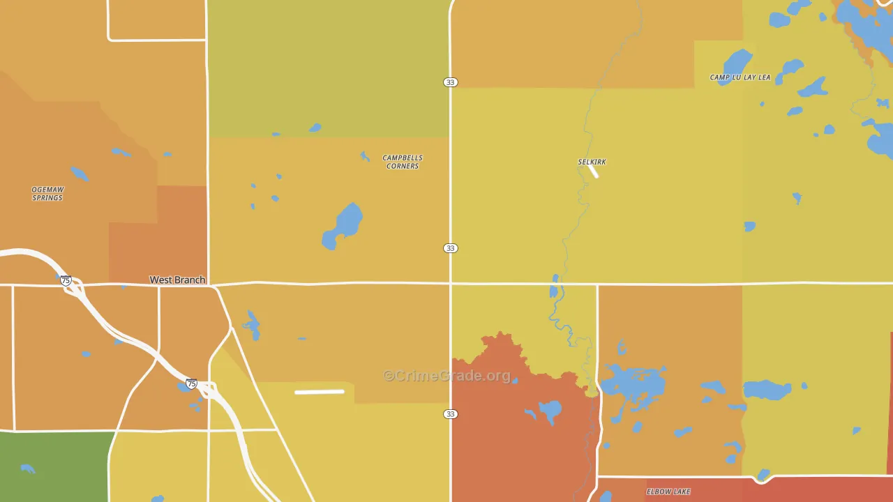 Ogemaw County, MI Map of Burglary Rates