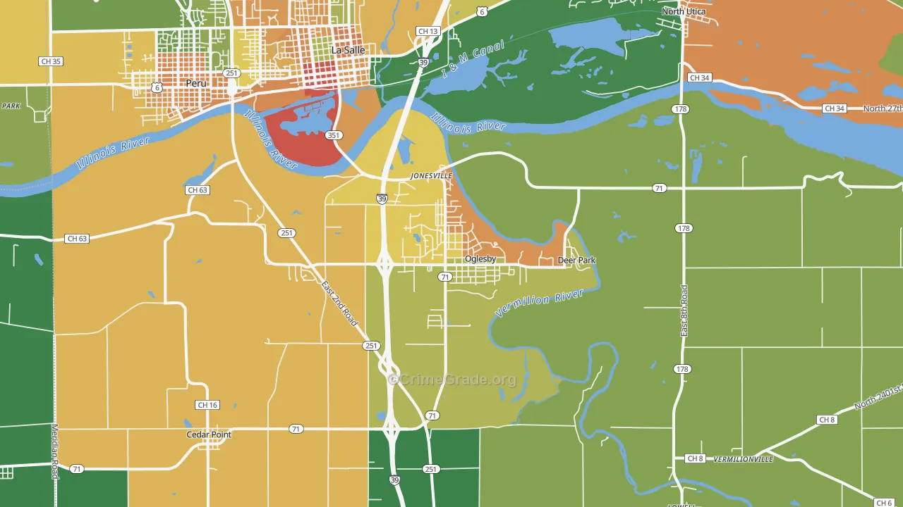 Oglesby, IL Map of Burglary Rates