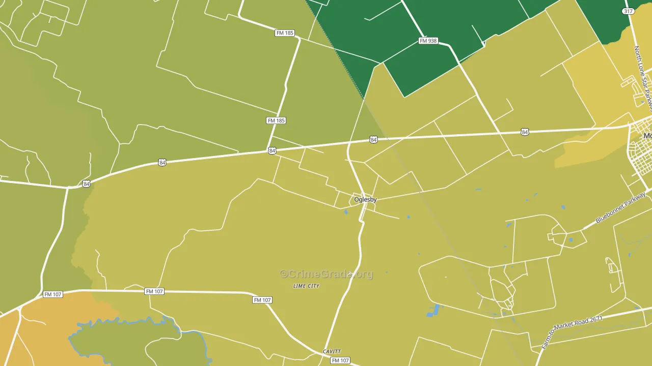 Oglesby, TX Map of Burglary Rates
