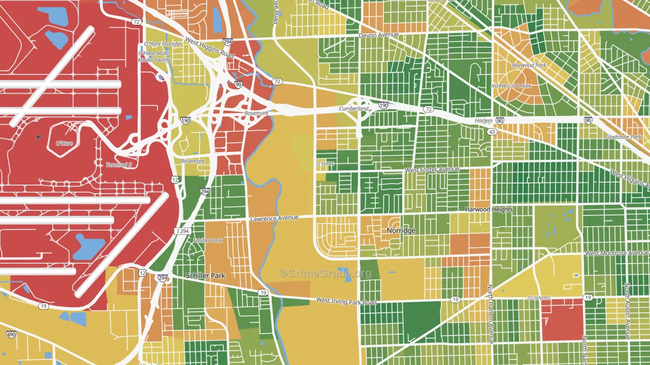 O'Hare, Chicago, IL Map of Burglary Rates