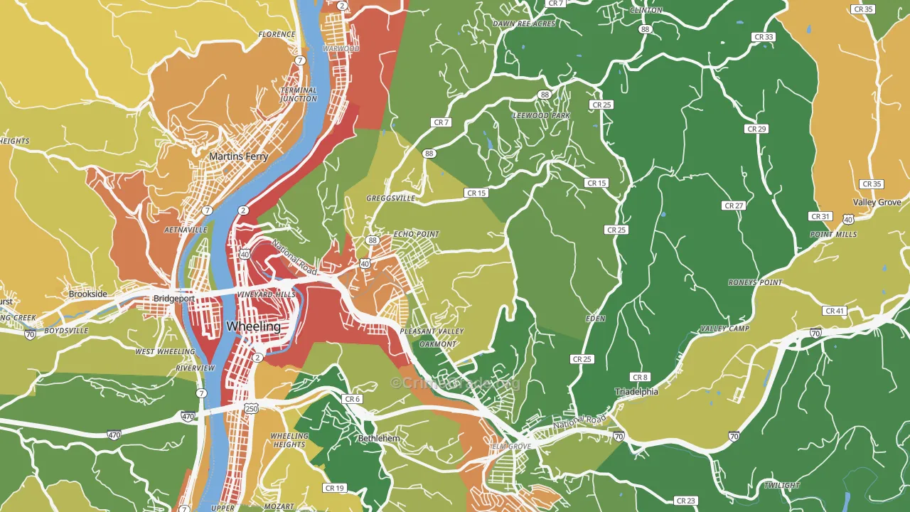 Ohio County, WV Map of Burglary Rates