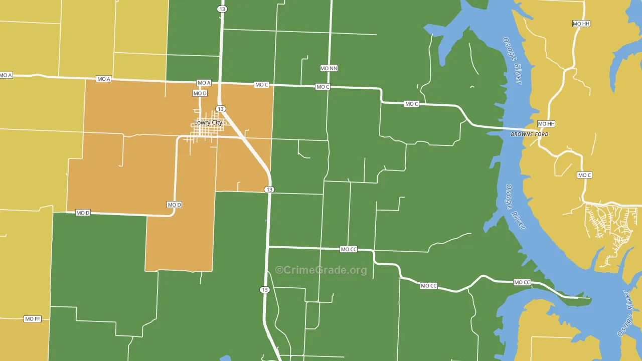 Ohio, MO Map of Burglary Rates