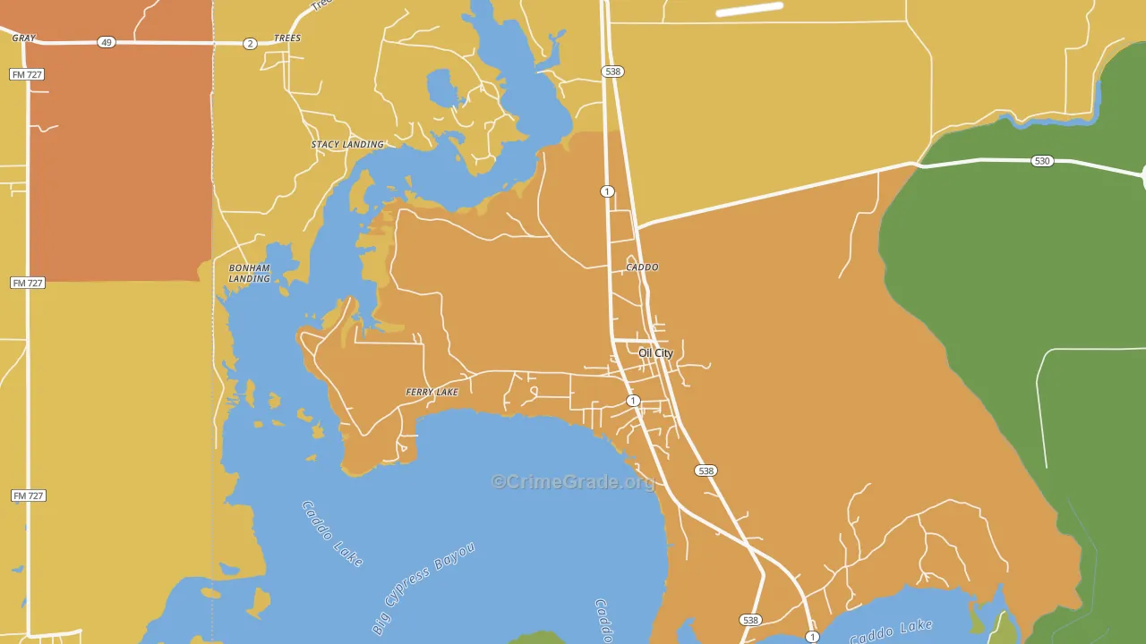 Oil City, LA Map of Burglary Rates