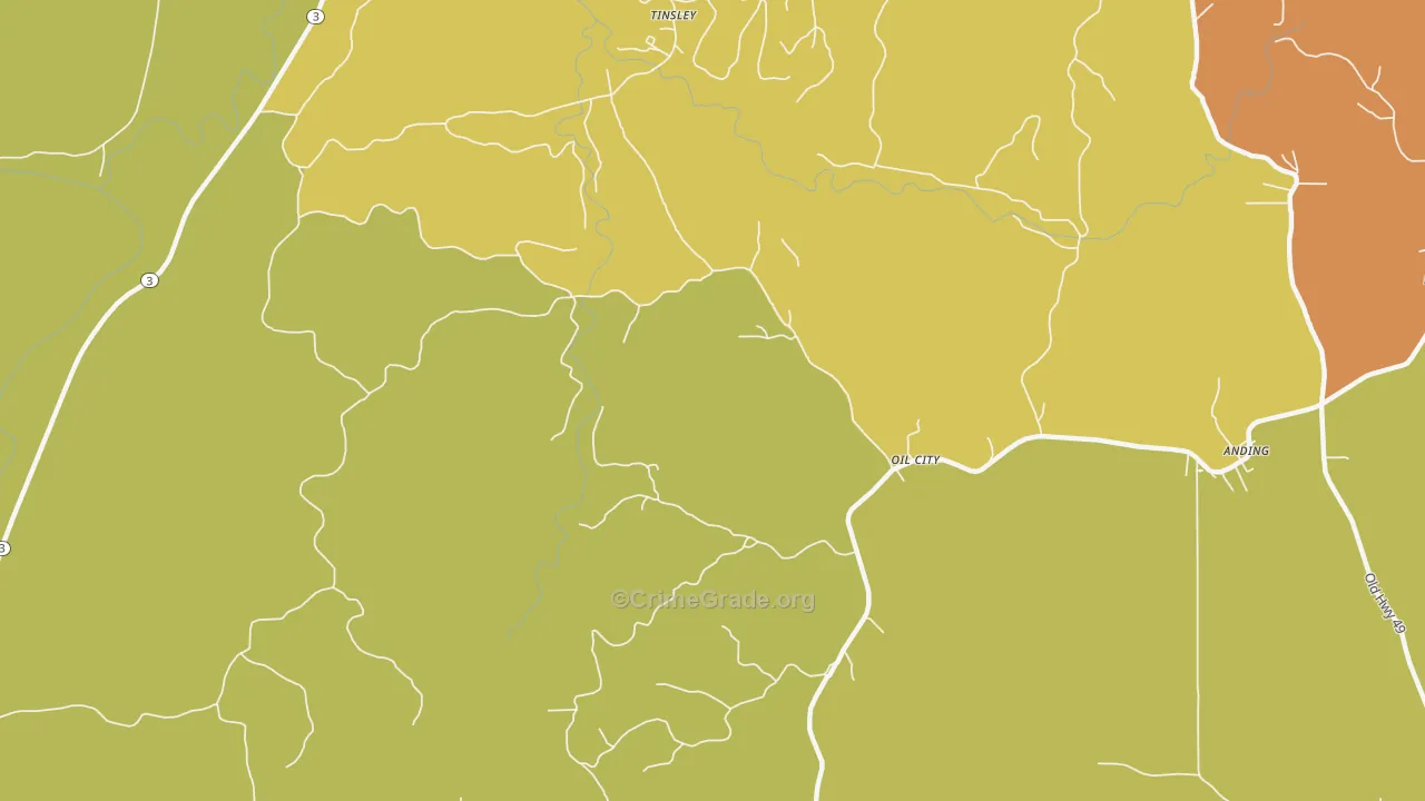 Oil City, MS Map of Burglary Rates