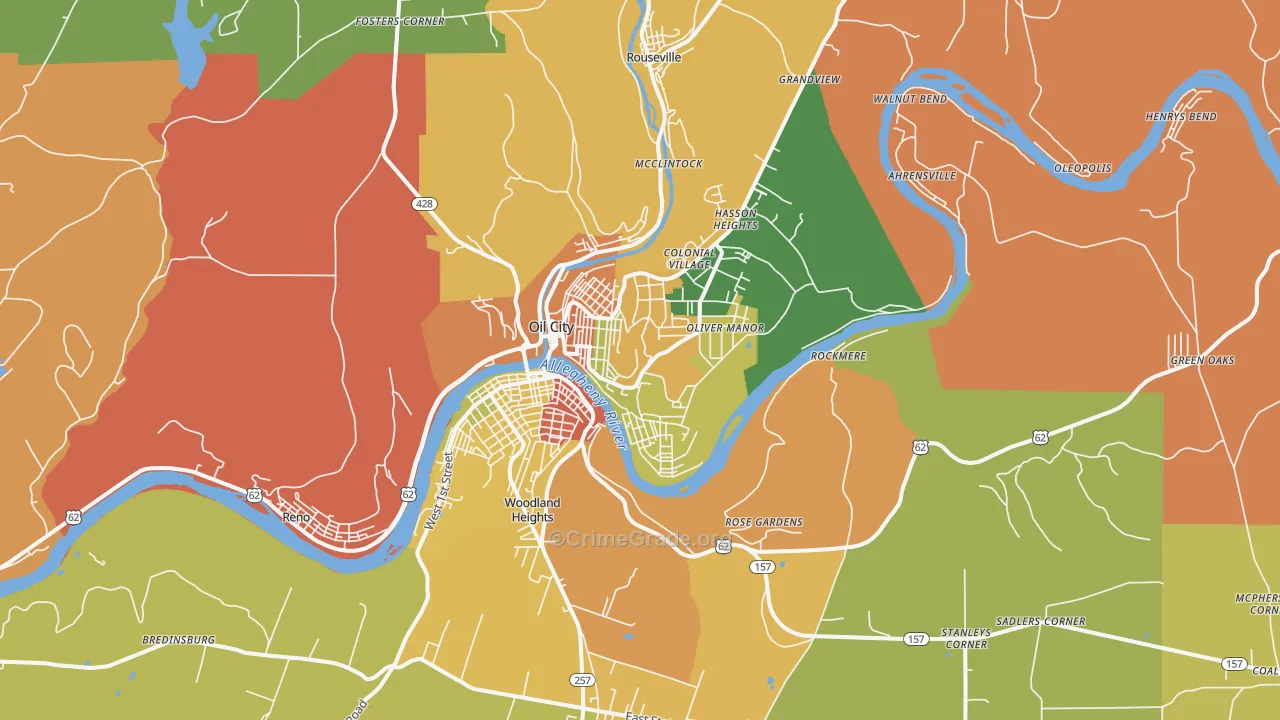 Oil City, PA Map of Burglary Rates