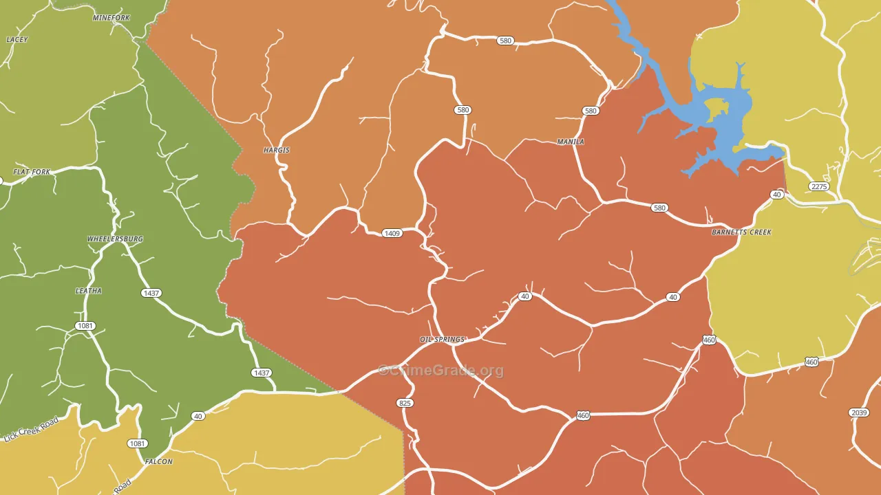 Oil Springs, KY Map of Burglary Rates