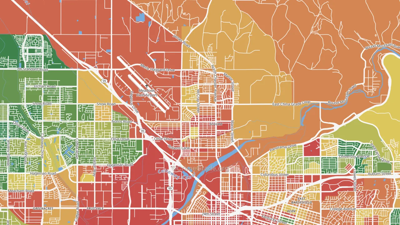 Oildale, CA Map of Burglary Rates