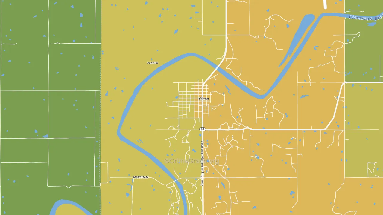 Oilton, OK Map of Burglary Rates