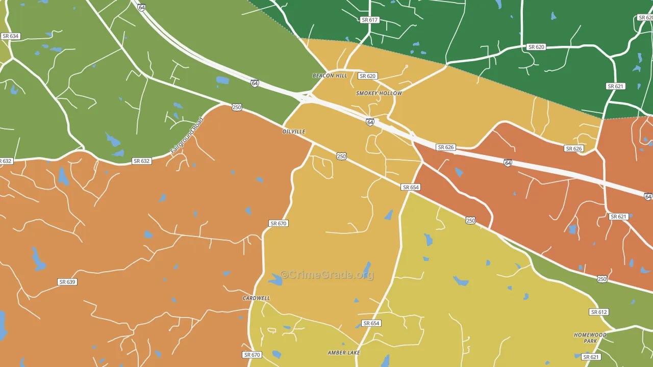 Oilville, VA Map of Burglary Rates