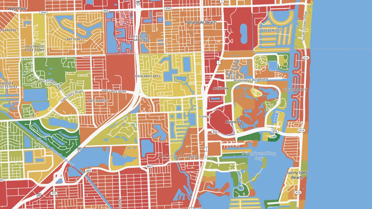 Ojus, FL Map of Burglary Rates