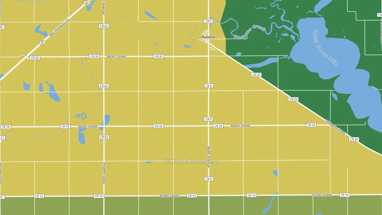 Okabena, MN Map of Burglary Rates