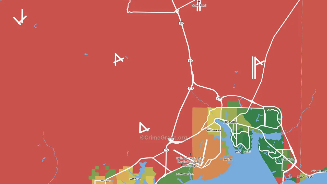 Okaloosa County, FL Map of Burglary Rates