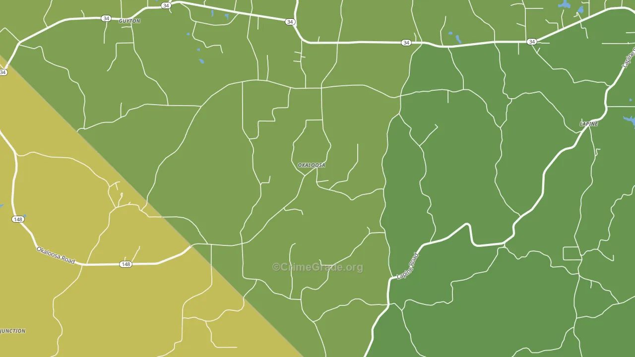 Okaloosa, LA Map of Burglary Rates