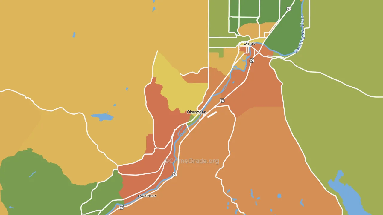 Okanogan, WA Map of Burglary Rates