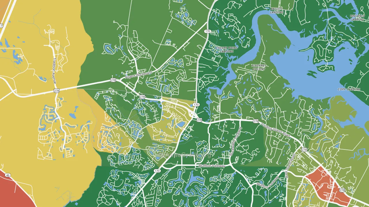 Okatie, SC Map of Burglary Rates
