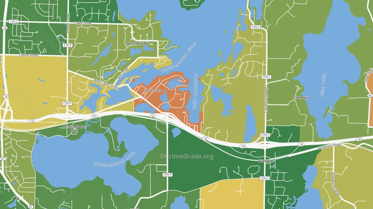 Okauchee Lake, WI Map of Burglary Rates