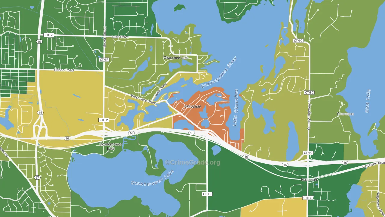 Okauchee, WI Map of Burglary Rates