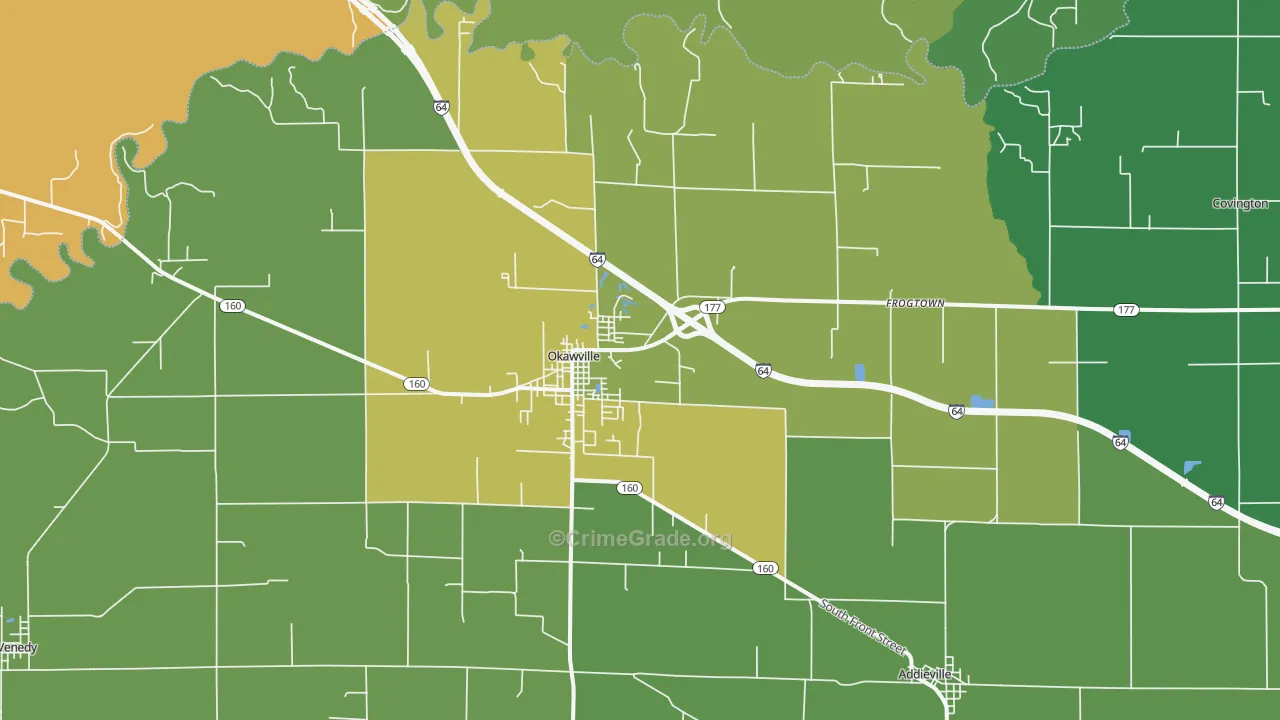 Okawville, IL Map of Burglary Rates