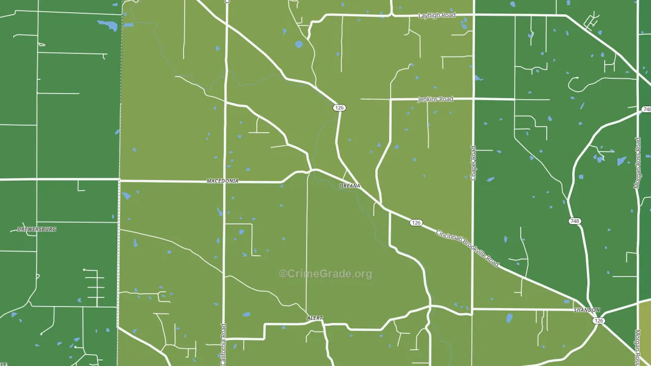 Okeana, OH Map of Burglary Rates