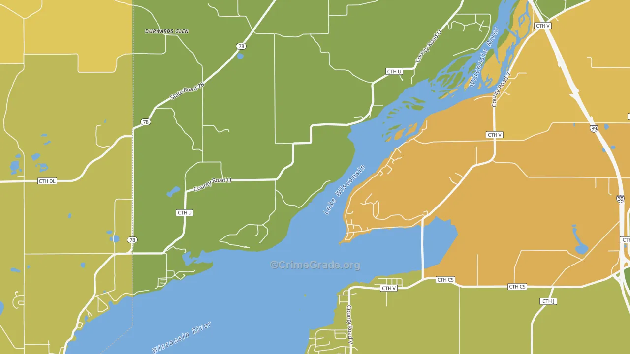 Okee, WI Map of Burglary Rates