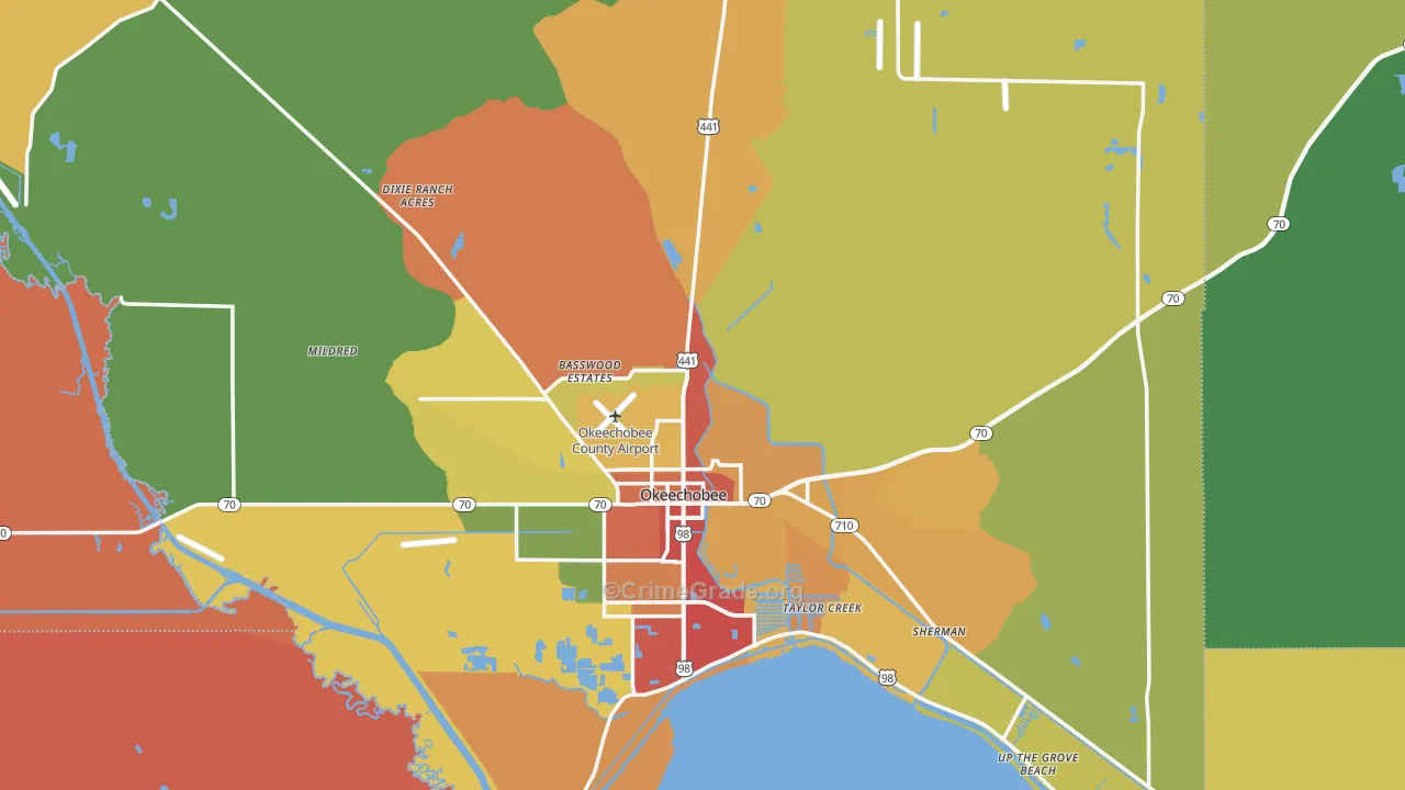 Okeechobee County, FL Map of Burglary Rates