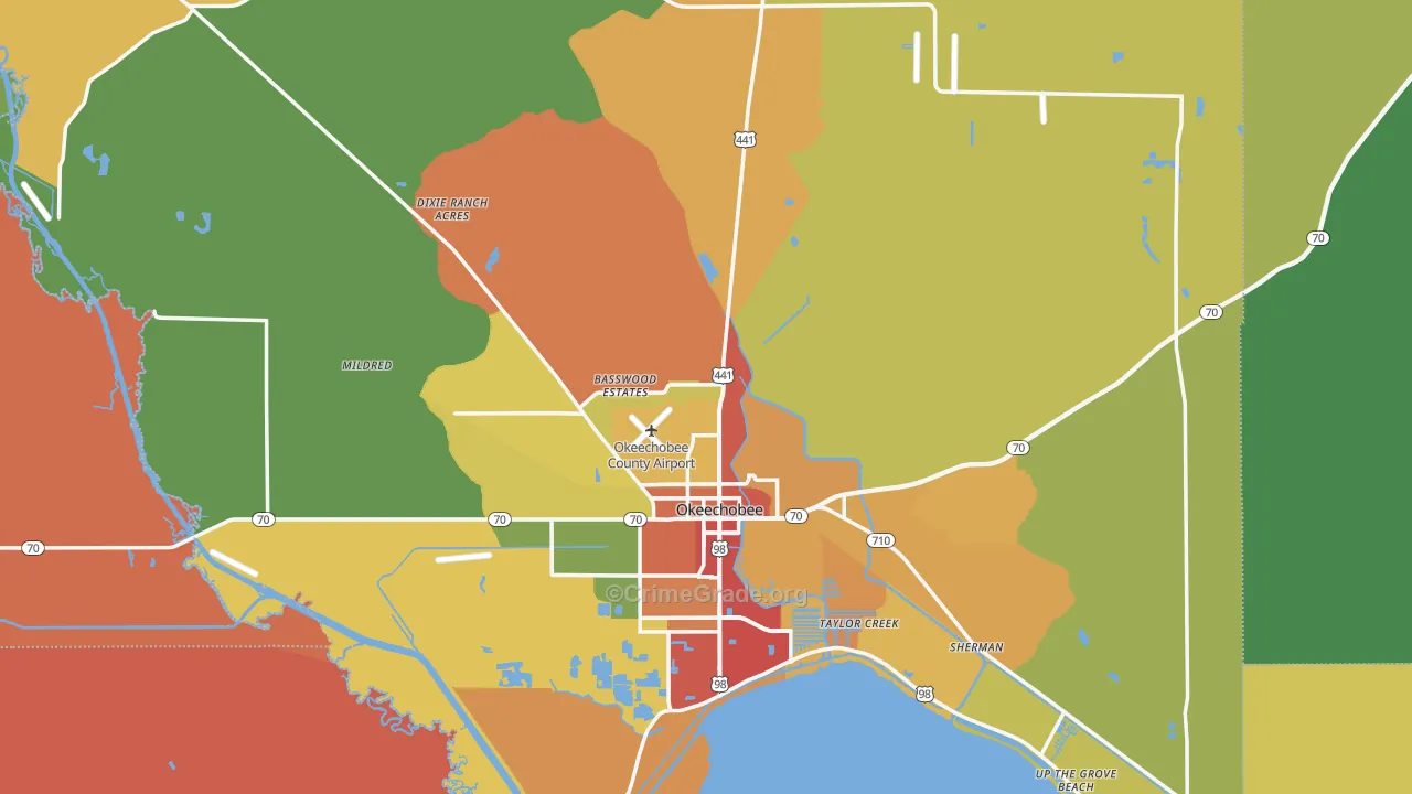 Okeechobee, FL Map of Burglary Rates