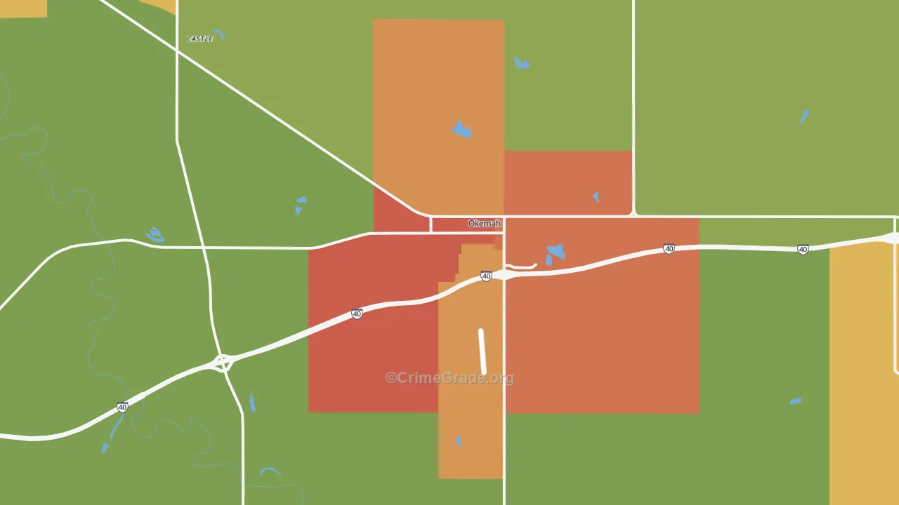 Okemah, OK Map of Burglary Rates