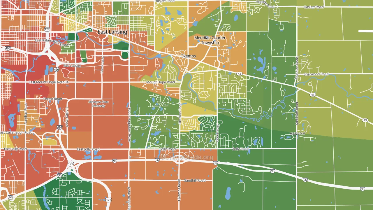 Okemos, MI Map of Burglary Rates