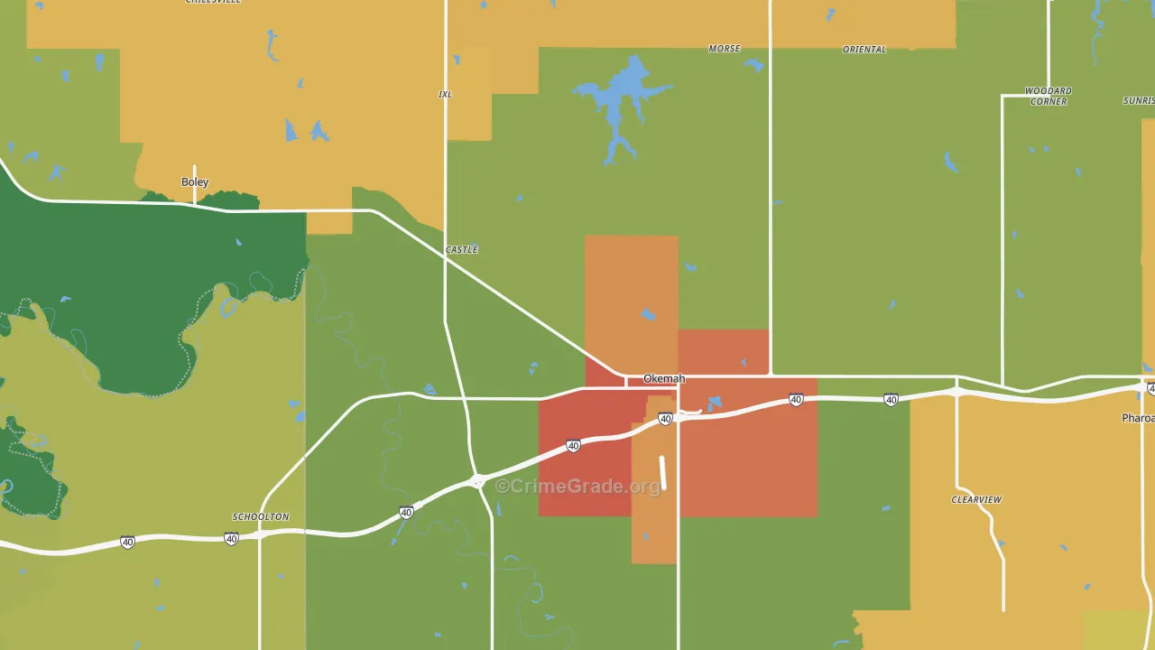 Okfuskee County, OK Map of Burglary Rates