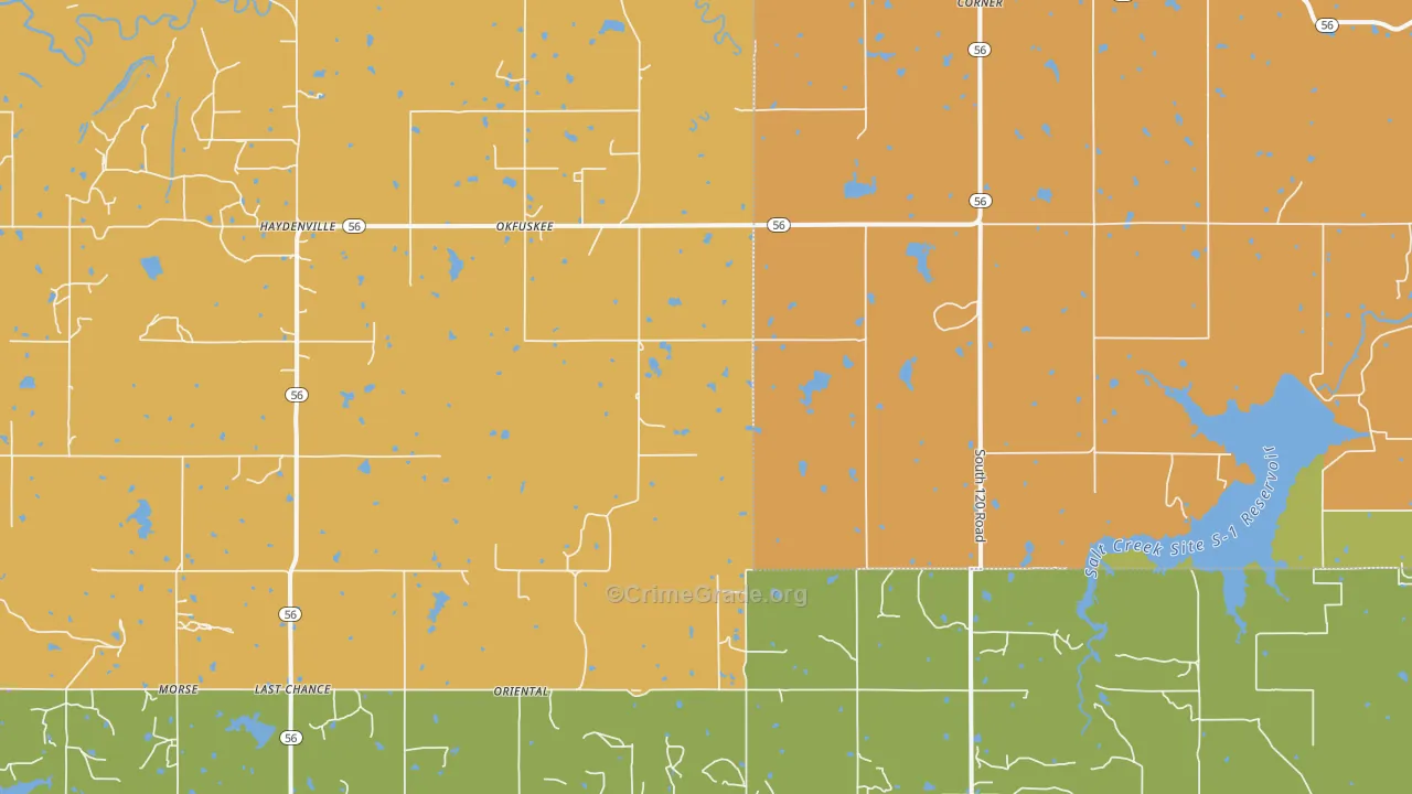 Okfuskee, OK Map of Burglary Rates