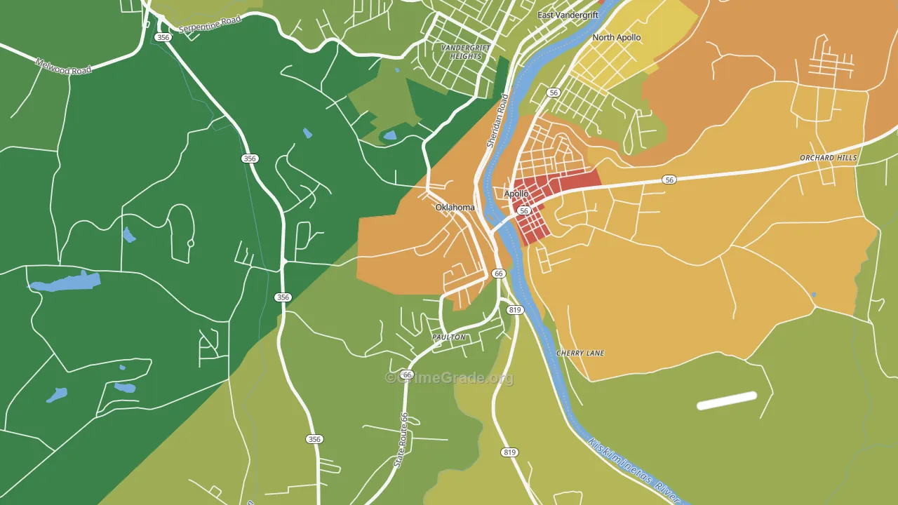 Oklahoma, PA Map of Burglary Rates
