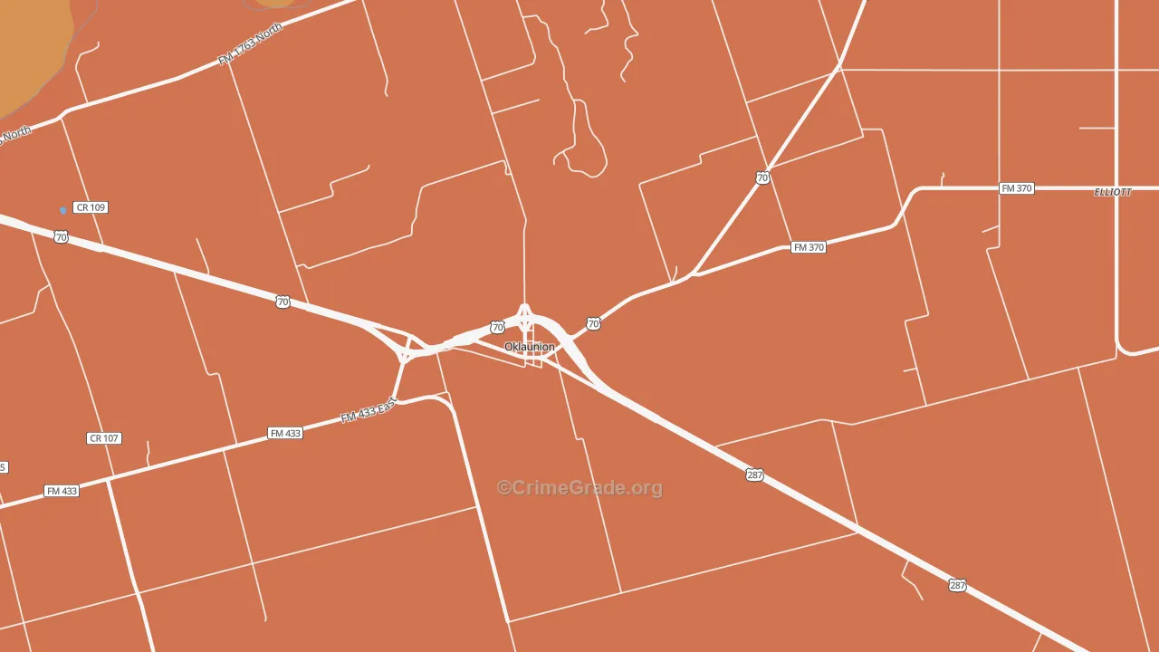 Oklaunion, TX Map of Burglary Rates