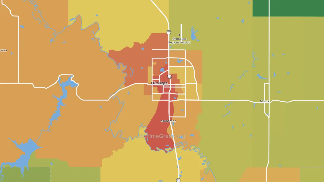 Okmulgee County, OK Map of Burglary Rates