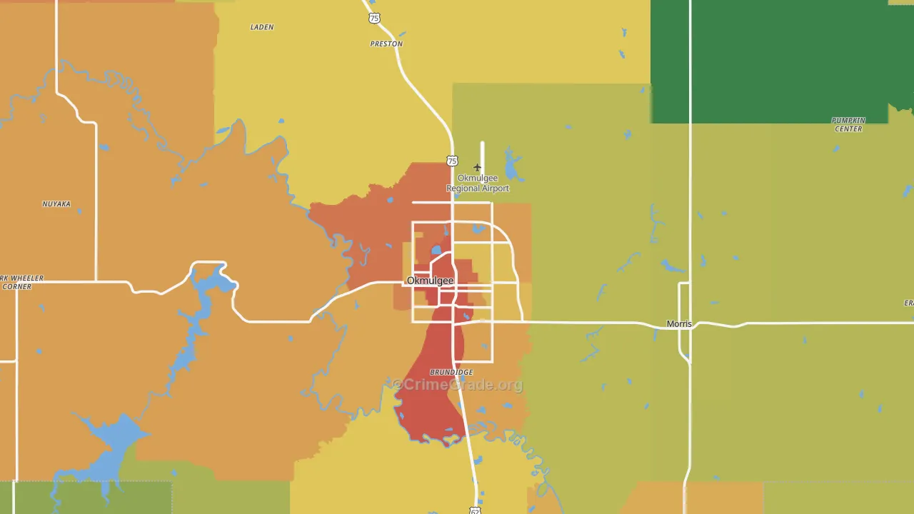 Okmulgee, OK Map of Burglary Rates