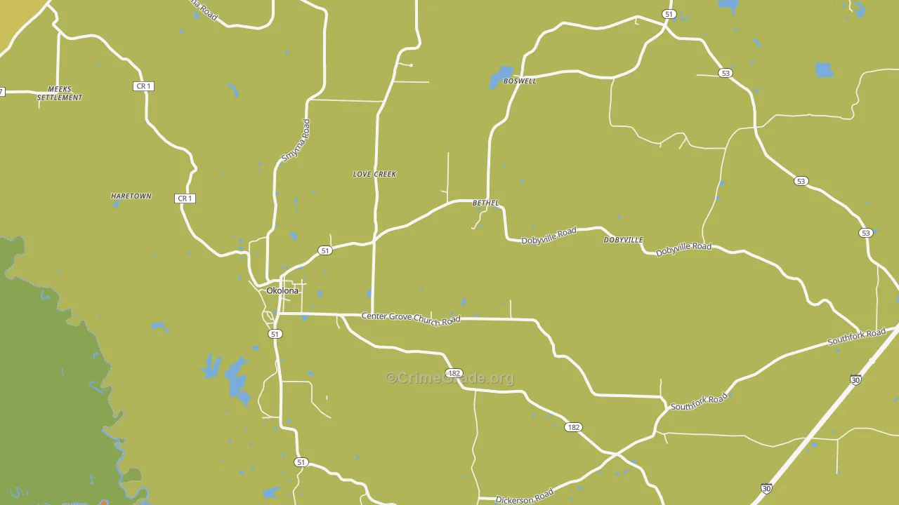 Okolona, AR Map of Burglary Rates