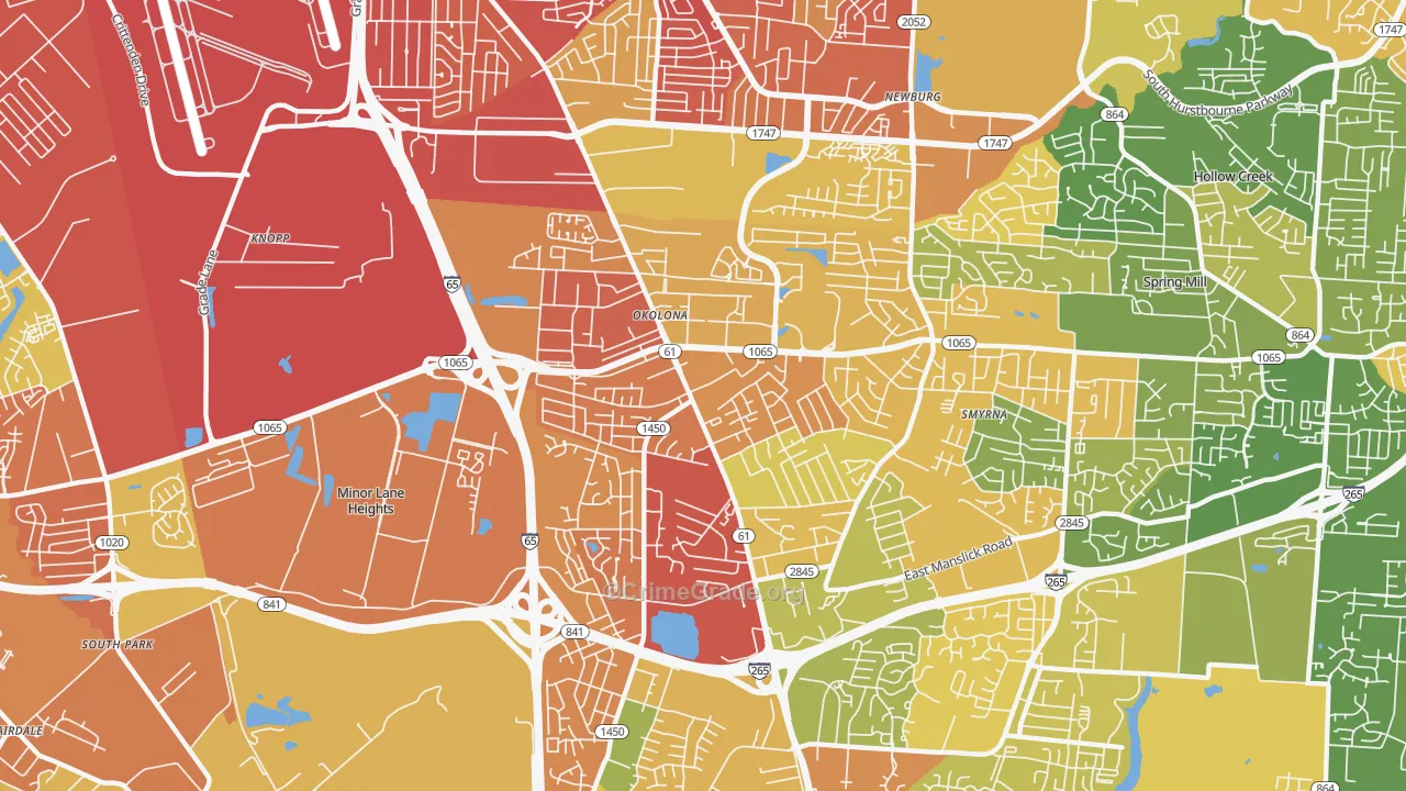 Okolona, Louisville, KY Map of Burglary Rates