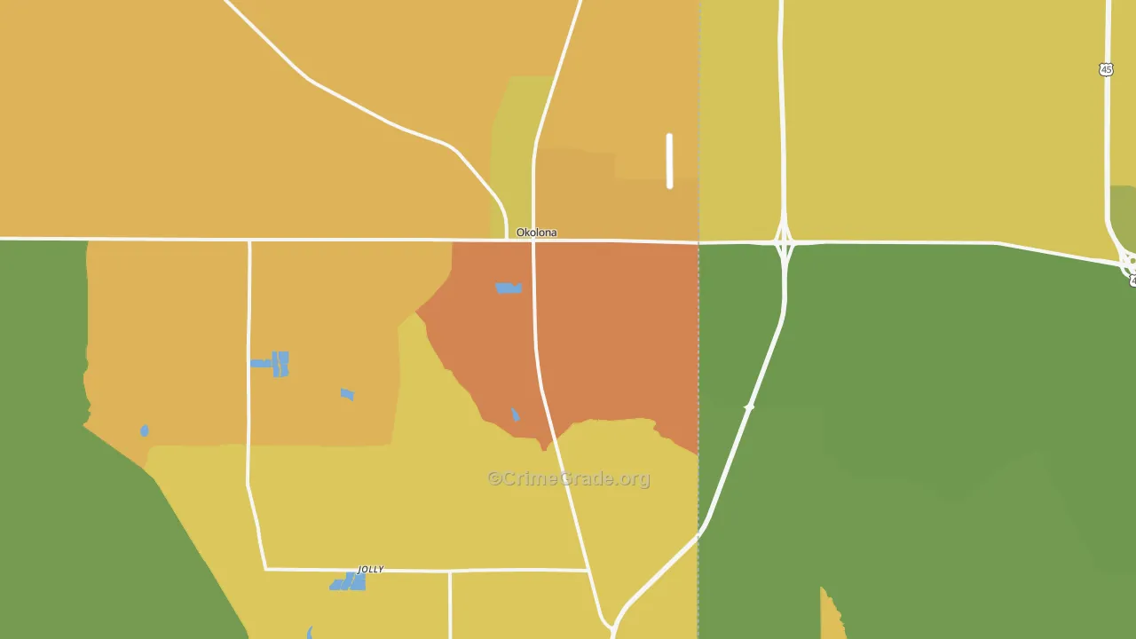 Okolona, MS Map of Burglary Rates