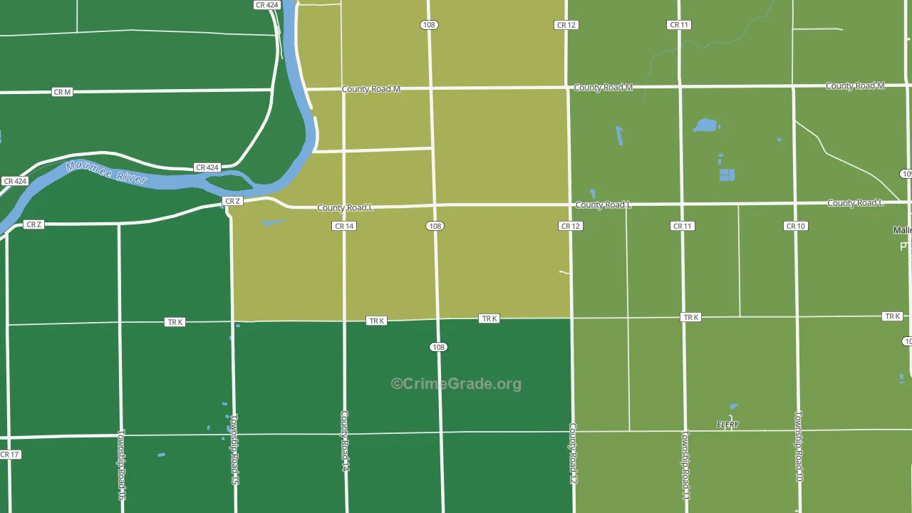 Okolona, OH Map of Burglary Rates