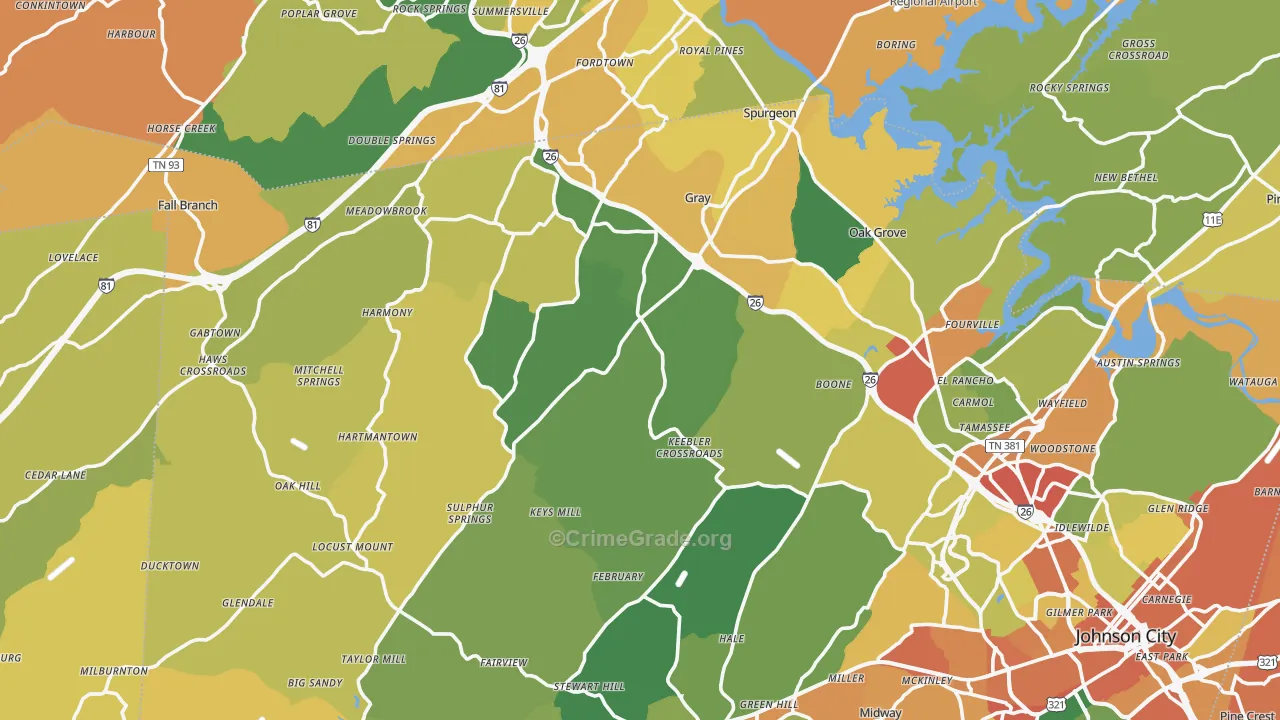 Okolona, TN Map of Burglary Rates