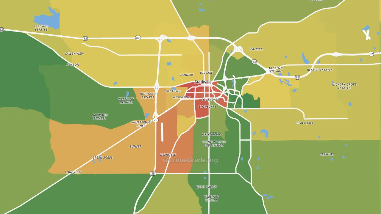 Oktibbeha County, MS Map of Burglary Rates