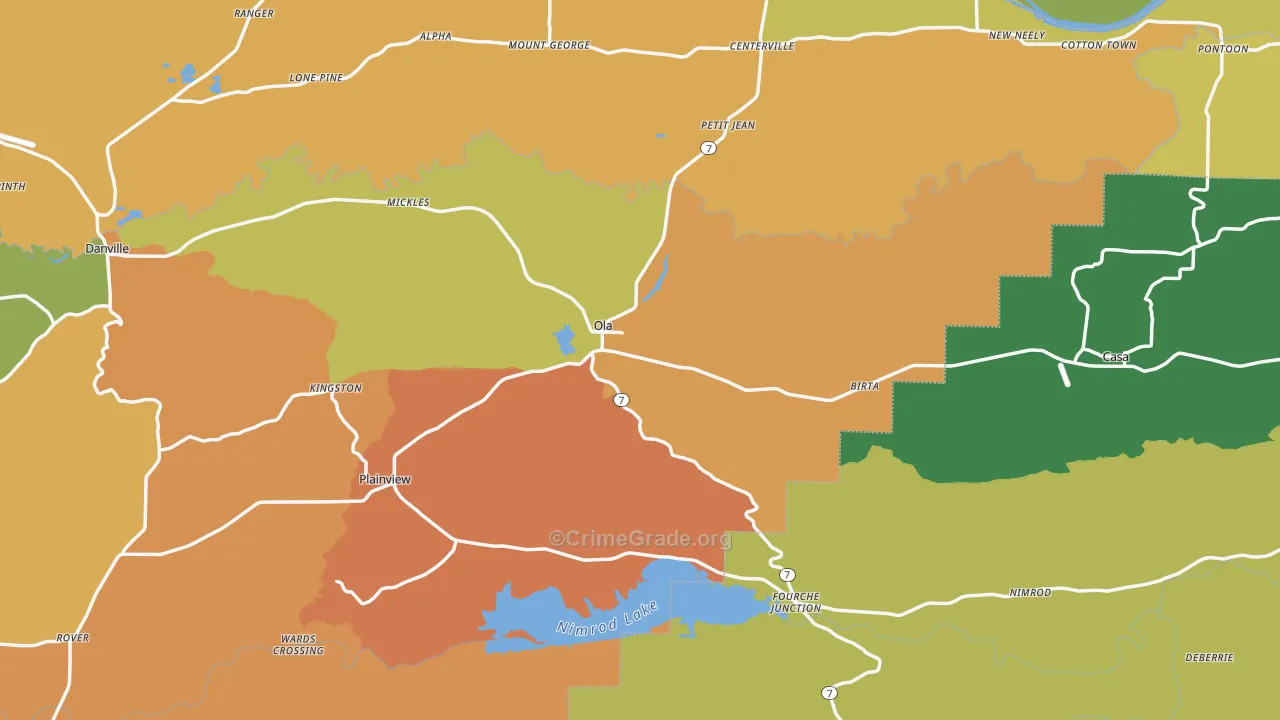 Ola, AR Map of Burglary Rates