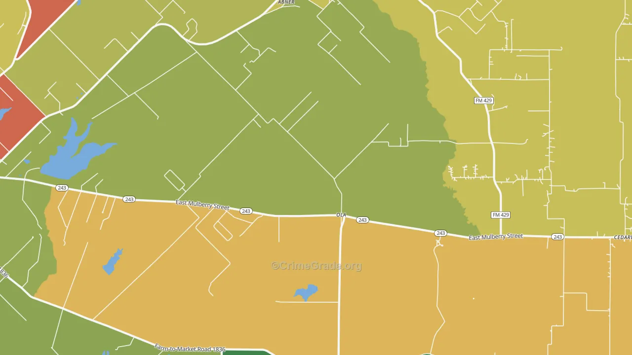 Ola, TX Map of Burglary Rates
