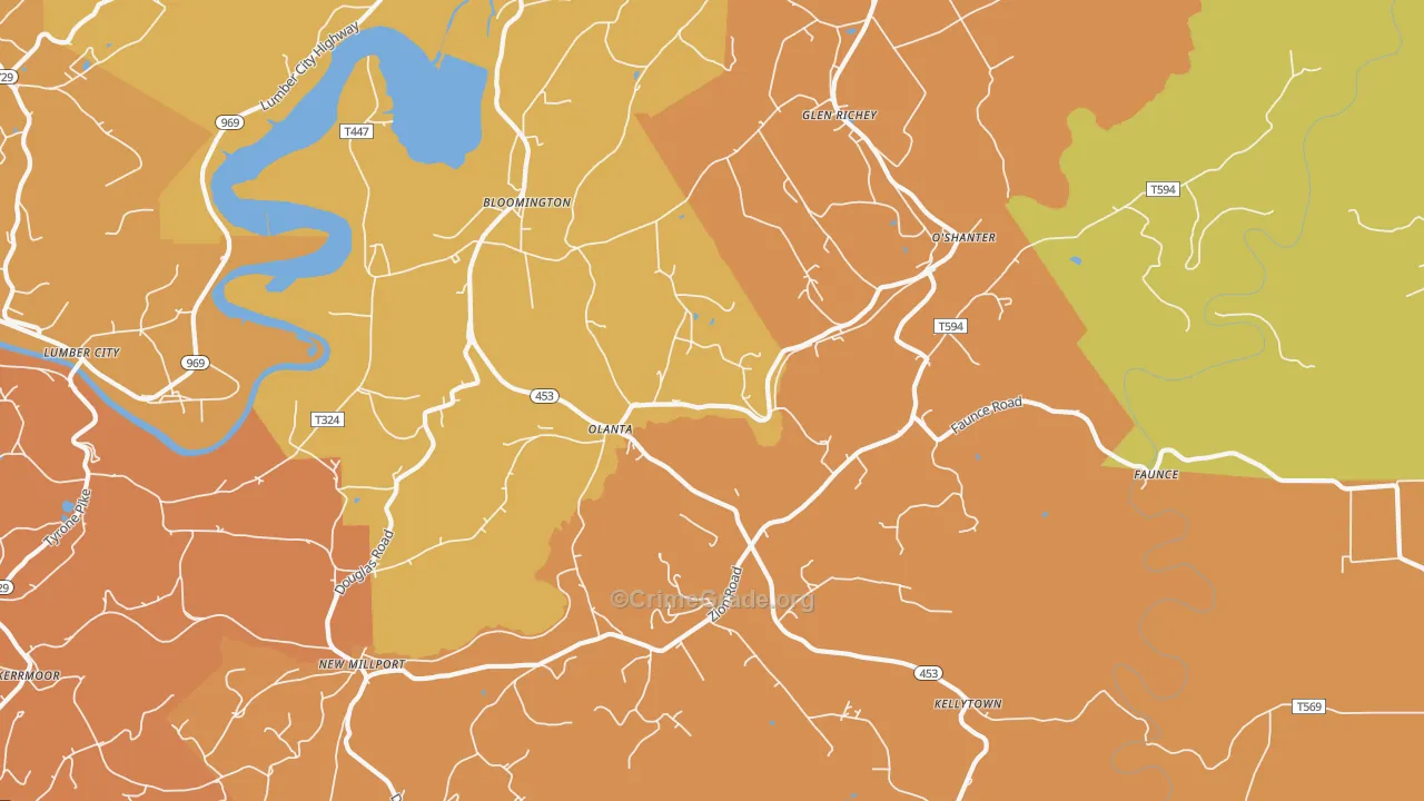 Olanta, PA Map of Burglary Rates
