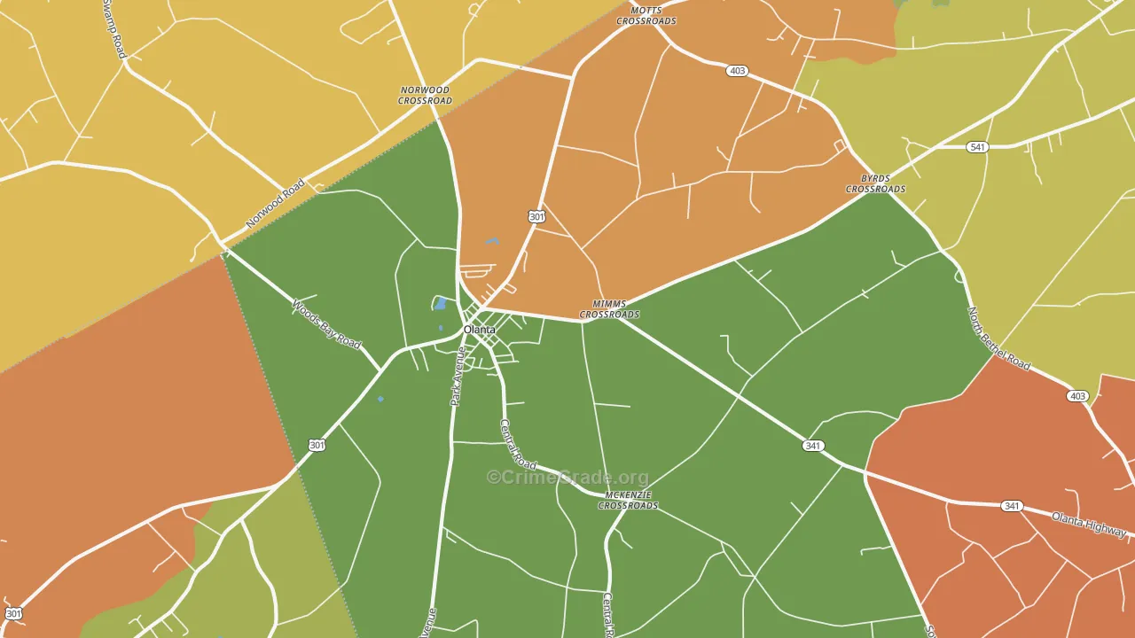 Olanta, SC Map of Burglary Rates