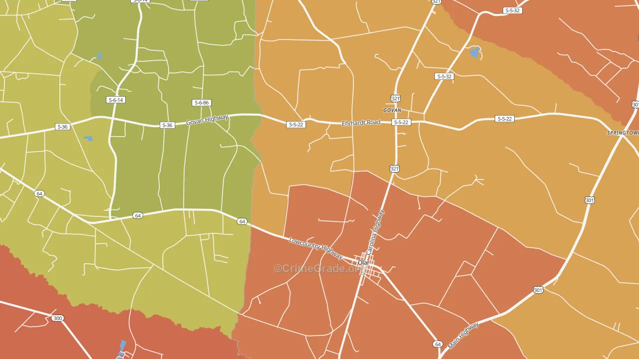 Olar, SC Map of Burglary Rates