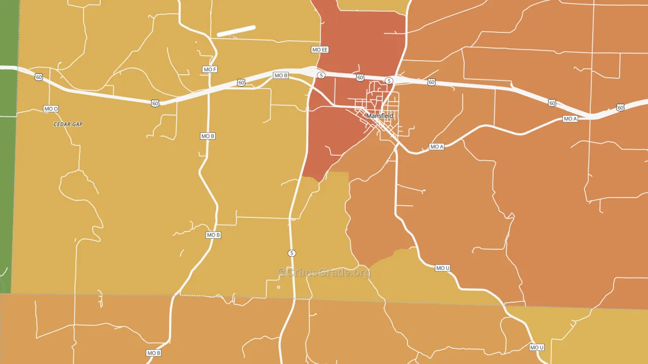 Olathia, MO Map of Burglary Rates