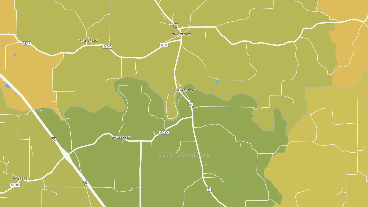 Old Appleton, MO Map of Burglary Rates
