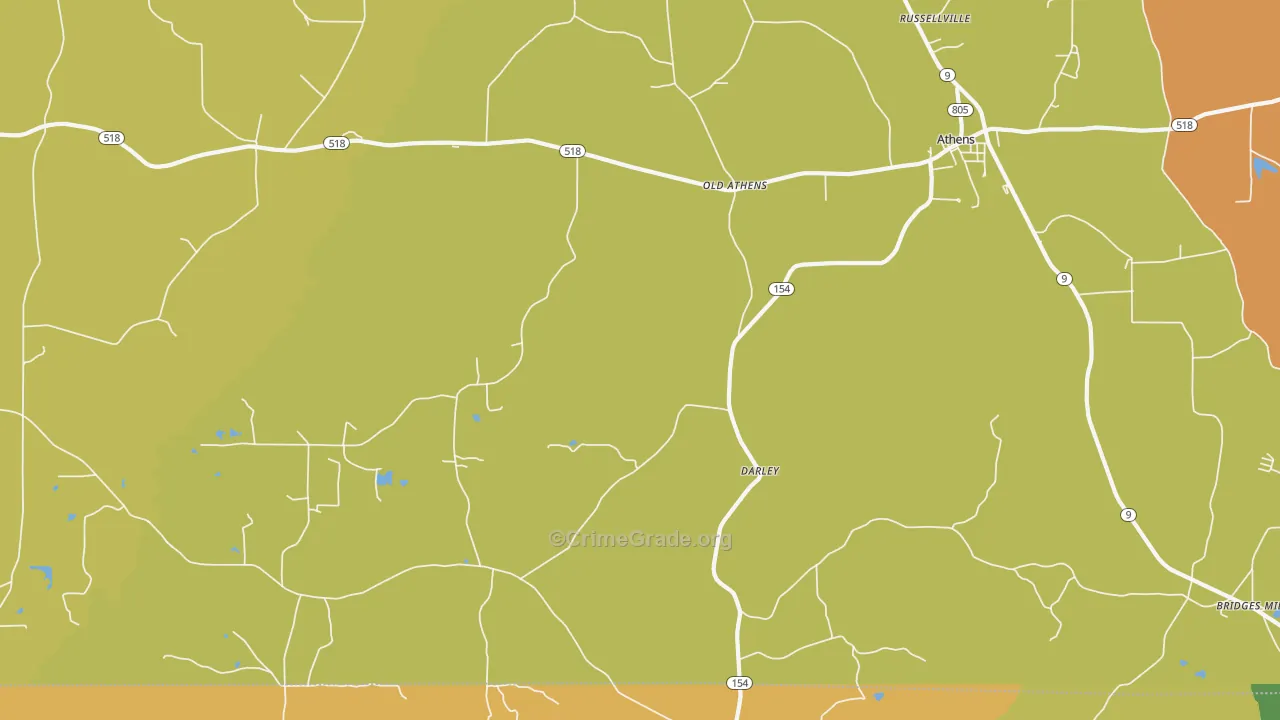 Old Athens, LA Map of Burglary Rates