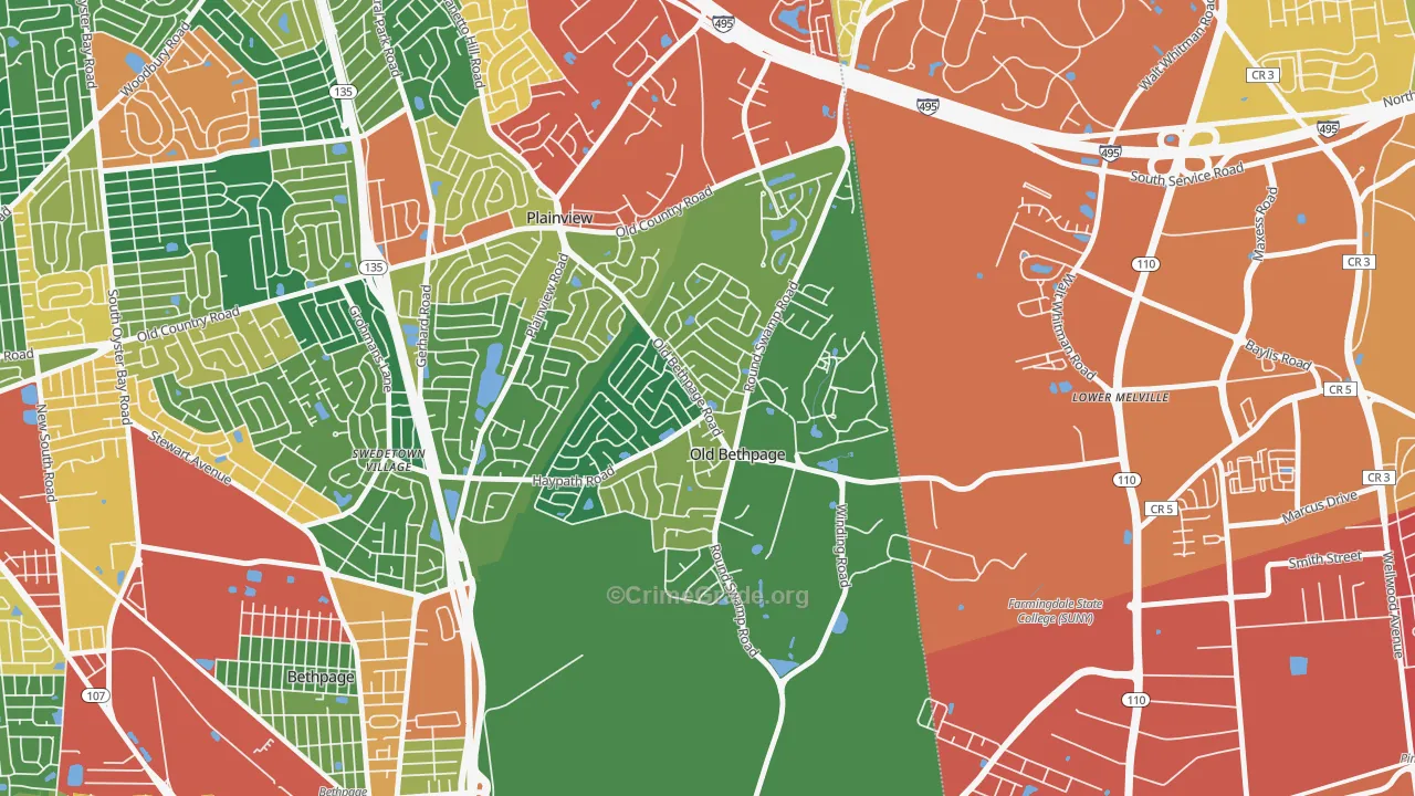 Old Bethpage, NY Map of Burglary Rates